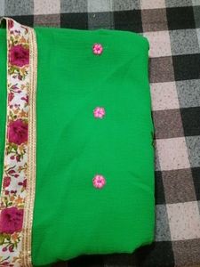 Green Saree with Floral Border