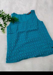 Teal Eyelet Sleeveless Top