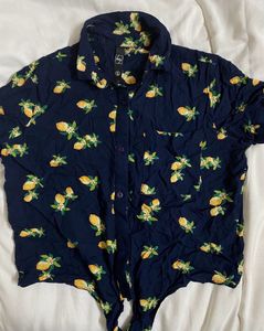 Summer Lemon Print Tie Up Crop Top