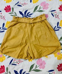 Mustard Yellow High-Waisted Paperbag Shorts