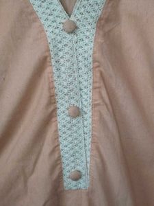 Peach Khadi Cotton Kurta Set with White Lace