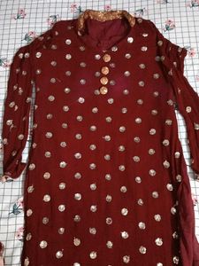 Maroon Ethnic Kurti Set with Dupatta