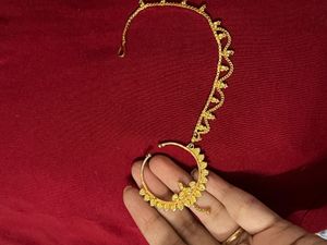 Gold Necklace Set with earrings, nose ring