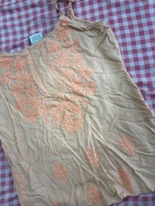 Embroidered Beige Spaghetti Strap Kurta
