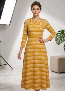 Stylish Yellow Striped Cold Shoulder Dress