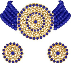 Blue Beaded Choker Necklace &amp; Earring Set