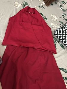 Elegant Red Co-ord Set With Skorts