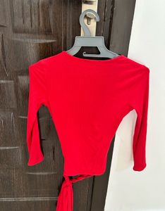 Forever21 Red Wrap Long Sleeve Crop Top