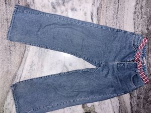 Classic Blue Denim Jeans with Plaid Belt