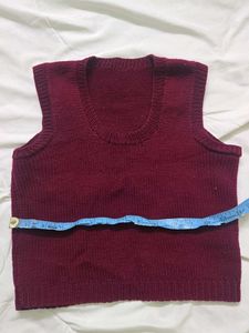 Maroon Knitted Sleeveless Sweater Vest