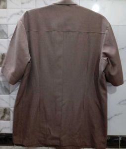 Brown Short Sleeve Button-Up Shirt