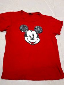Red Mickey Mouse Sequin T-Shirt