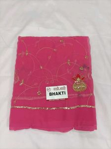 Embellished Pink Saree with Peacock Motif