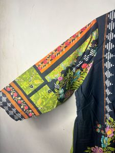 Dark Blue Floral Embroidered Kurta with dupatta