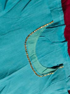 Blue Kurta with Embellished Neckline