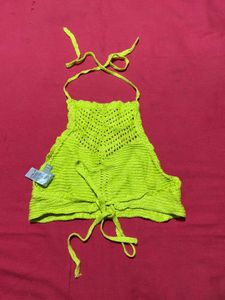 Neon Yellow Crochet Halter Top