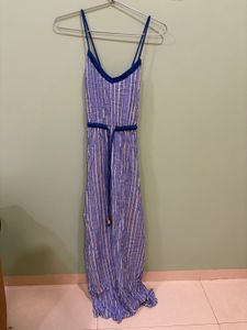 Blue Striped Maxi Dress with Tie