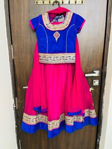 HALF SAREE BLUE PINK
