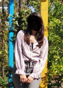 Stylish Leaf Print Button-Up Blouse
