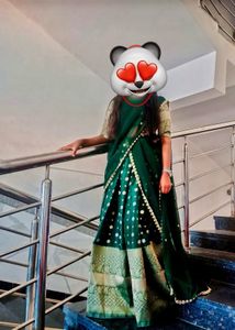Organza Green Colour Half Saree
