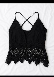 Black Lace Halter Neck Crop Top