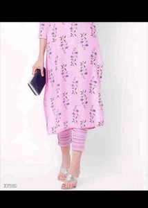 Pink Floral Print Kurta pant set