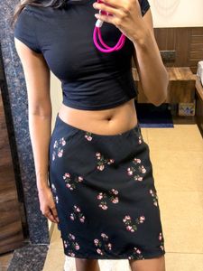 Black Floral Mini Skirt