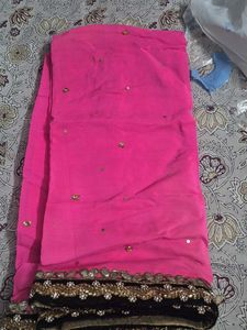Bright Pink Saree with Embellished Border