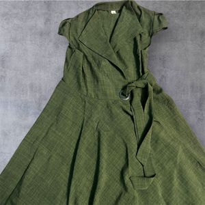 Olive Green Tie-Waist Dress