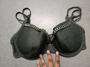Designer Green Bra with Gold Chain Detail