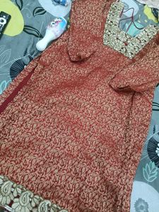 Elegant Red & Gold Brocade Kurta