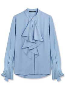 Chic Ruffle Front Blue Blouse