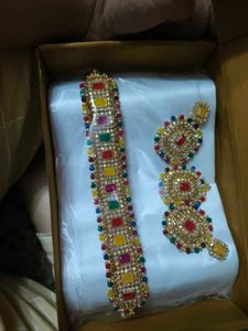 Beautiful New multicolour jewellery set with tika
