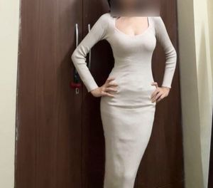 Ribbed Knit Long Sleeve Midi Dress