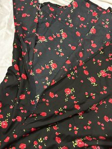 Floral Puff Sleeve Dress black &amp; red rose printed