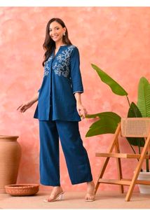 Elegant Navy Blue Embroidered Kurta Set