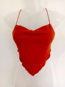 Women's Orange Halter Neck Crop Top