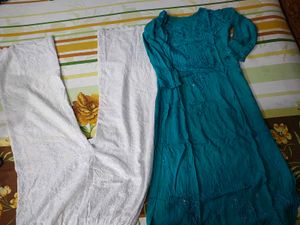 Beautiful Teal Kurta Set with White Palazzo