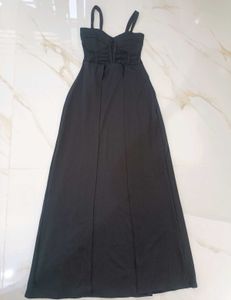 Elegant Black Sheer Panel Maxi Dress