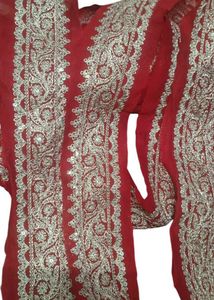 Lace, Red colour whitta fabric lace with golden se