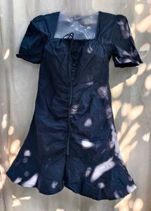 121110. Chic Dark Blue Ruched Mini Dress