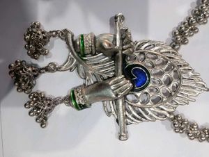 Krishna Flute Silver Oxidized Necklace