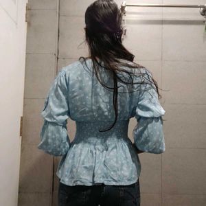 Babyblue Floral Cute Top (Women's)