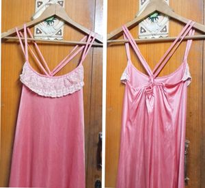 Elegant Pink Nightgown with Lace Trim