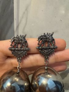 Elegant Silver Elephant Jhumka Earrings
