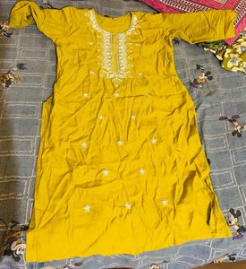 Yellow Kurta with White Embroidery