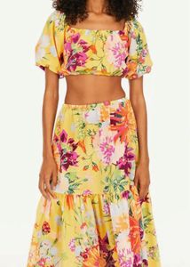 Yellow Floral Puff Sleeve Crop Top