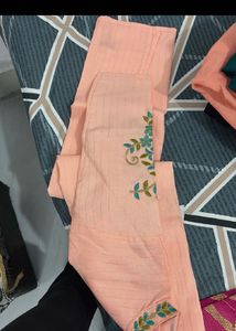 Peach Striped Embroidered Kurta