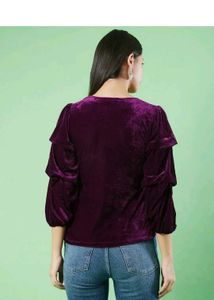 Purple Velvet Puff Sleeve Top