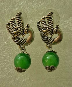 Peacock Design Earrings with Green Beads